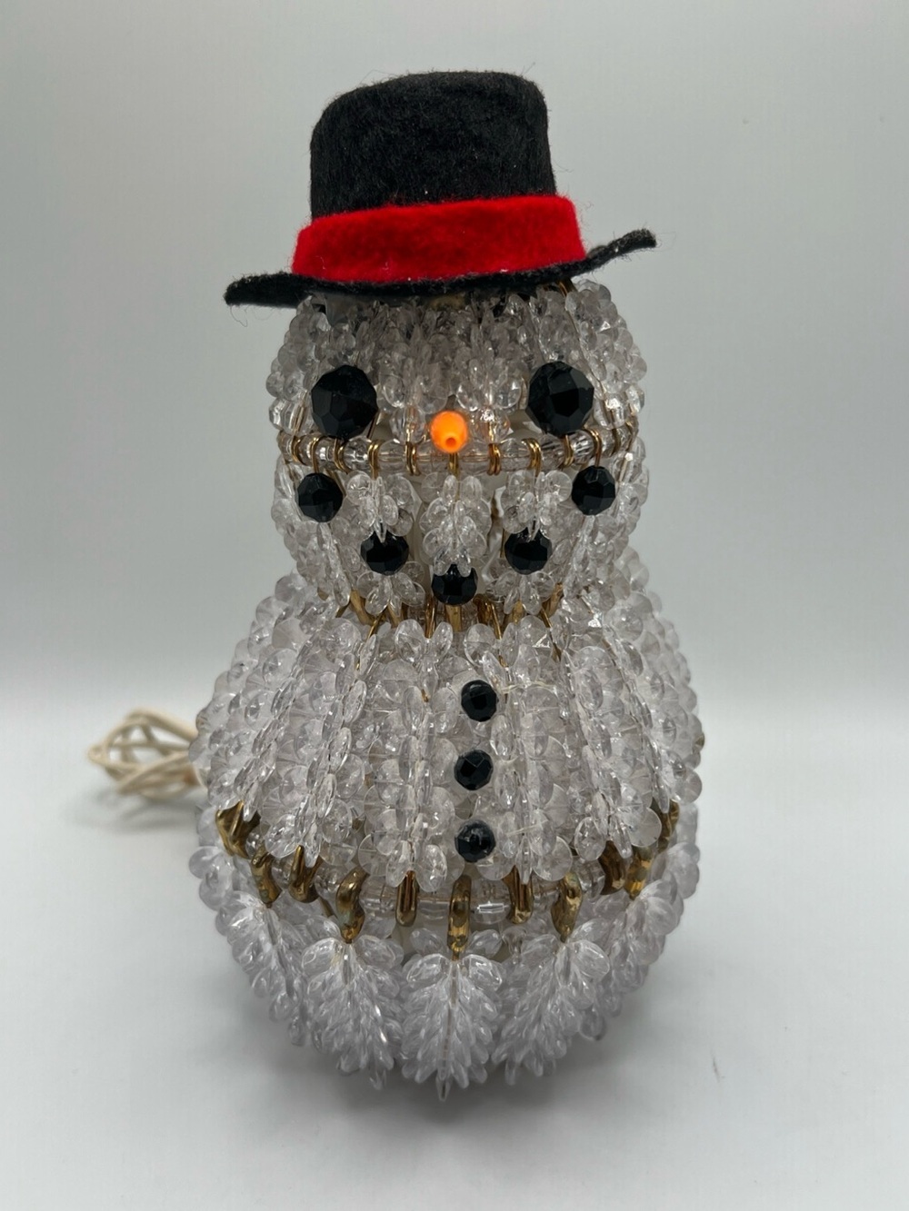 Vintage Hand Beaded Safety Pin Snowman Light Up Holiday Decor